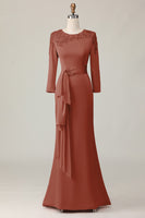 Load image into Gallery viewer, Taupe Satin Sheath Mother of the Bride Dress with Long Sleeves