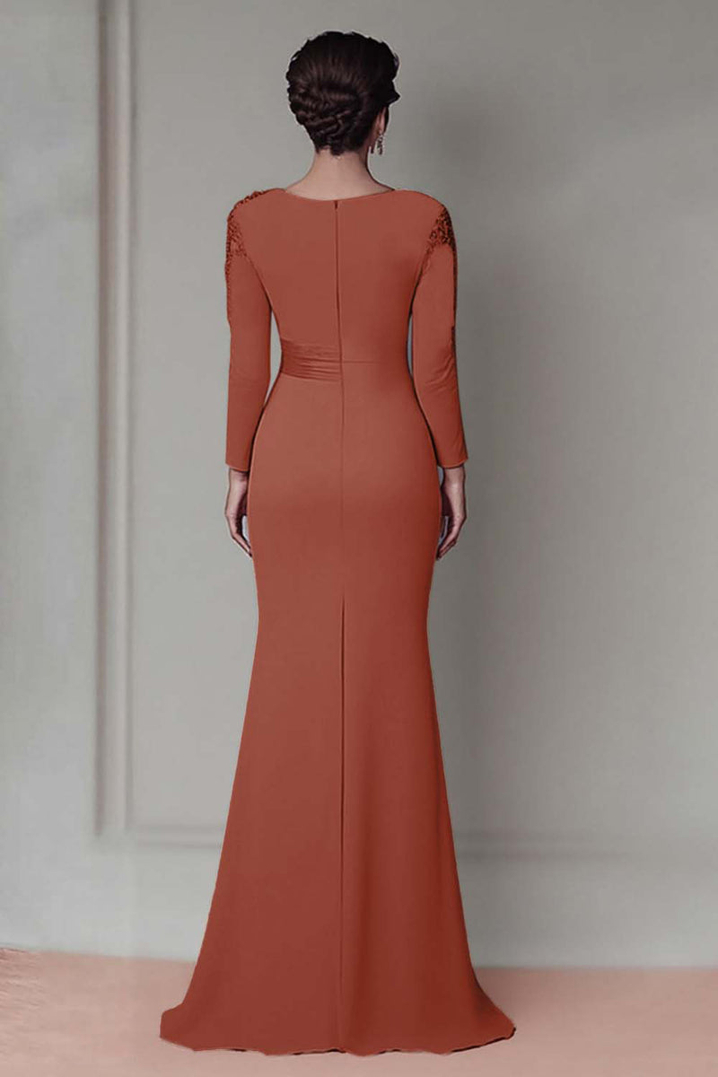 Load image into Gallery viewer, Taupe Satin Sheath Mother of the Bride Dress with Long Sleeves
