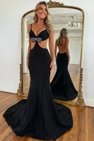 Load image into Gallery viewer, Black Spaghetti Straps Backless Sheath Long Prom Dress