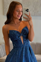 Load image into Gallery viewer, Fuchsia Sparkly Corset Bowknot Prom Dress