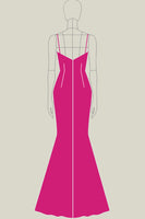 Load image into Gallery viewer, Lace Fuchsia Sheath Spaghetti Straps Long Formal Dress with Slit