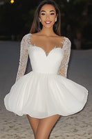 Load image into Gallery viewer, A Line White Short Graduation Dress with Lace Long Sleeves