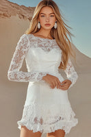 Load image into Gallery viewer, A Line White Lace Boat Neck Mini Graduation Dress