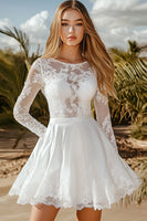 Load image into Gallery viewer, A Line White Lace Long Sleeves Mini Flowy Graduation Dress
