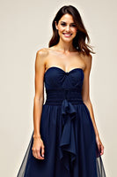 Load image into Gallery viewer, Navy Sweetheart A Line Ruffled Long Formal Dress