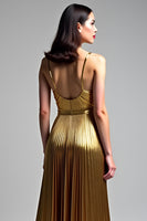 Load image into Gallery viewer, Golden Metallic A Line Long Prom Dress