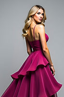 Load image into Gallery viewer, Dark Purple V-Neck Tiered Asymmetrical Formal Dress