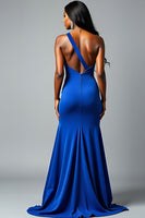 Load image into Gallery viewer, Sequins Royal Blue One Shoulder Long Prom Dress with Slit