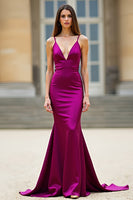 Load image into Gallery viewer, Dark Purple Spaghetti Straps Mermaid Long Prom Dress