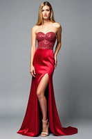 Load image into Gallery viewer, Sparkly Red Sweetheart Sheath Long Prom Dress with Slit