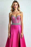 Load image into Gallery viewer, Fuchsia A Line Beaded Sweetheart Long Prom Dress with Slit