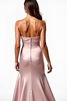 Load image into Gallery viewer, Dusty Rose Mermaid Long Satin Ruched Prom Dress with Slit