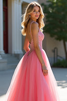 Load image into Gallery viewer, Blush Pink Tulle Ball Gown Long Prom Dress with Beading