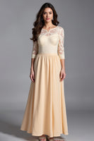 Load image into Gallery viewer, Champagne Illusion Neck Half Sleeve Mother of the Bride Dress with Appliques