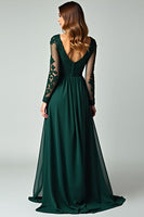 Load image into Gallery viewer, V-Neck Pine Appliqued Prom Dress with Long Sleeves