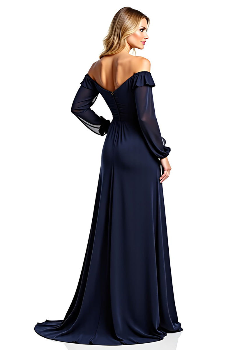 Navy Long Sleeves Bodycon Mother Dress