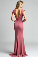 Load image into Gallery viewer, Desert Rose Mermaid V-Neck Long Ruched Mother of the Bride Dress