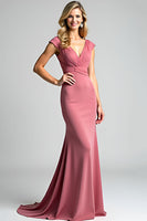 Load image into Gallery viewer, Desert Rose Mermaid V-Neck Long Ruched Mother of the Bride Dress