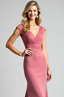 Load image into Gallery viewer, Desert Rose Mermaid V-Neck Long Ruched Mother of the Bride Dress