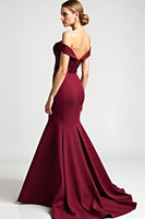 Load image into Gallery viewer, Burgundy Mermaid Off the Shoulder Long Mother of the Bride Dress with Sequins