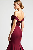 Load image into Gallery viewer, Burgundy Mermaid Off the Shoulder Long Mother of the Bride Dress with Sequins