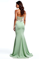 Load image into Gallery viewer, Sheath Dusty Sage Square Neck Long Prom Dress with Slit