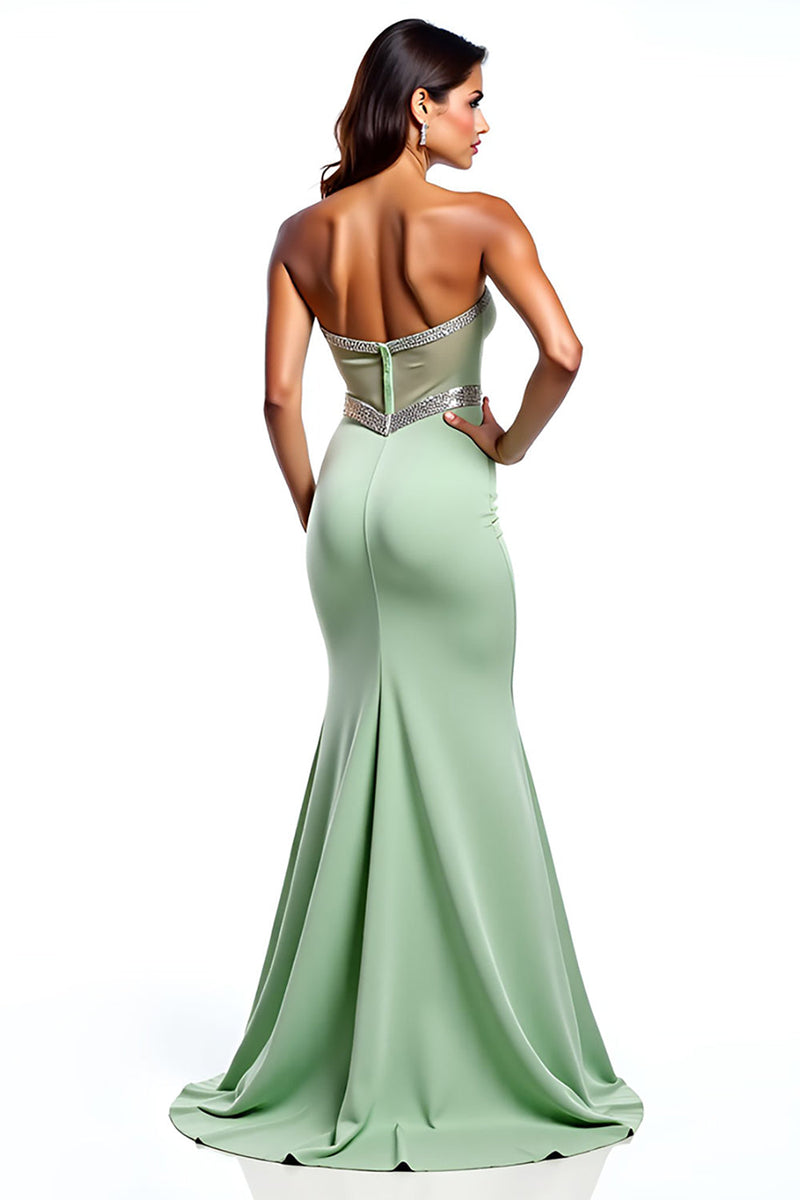 Load image into Gallery viewer, Sheath Dusty Sage Square Neck Long Prom Dress with Slit