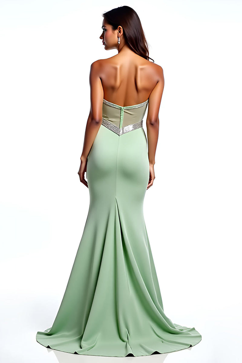 Load image into Gallery viewer, Sheath Dusty Sage Square Neck Long Prom Dress with Slit