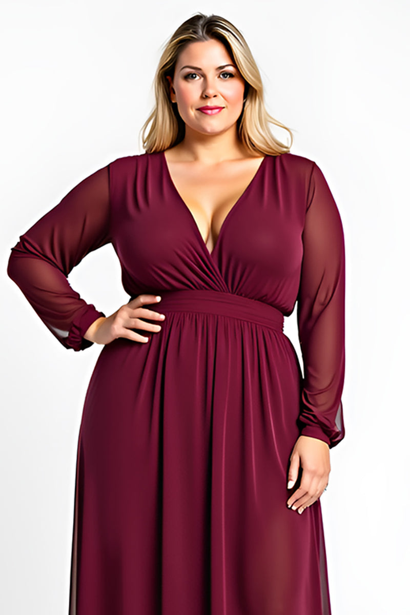 Queendancer Women Burgundy Chiffon Plus Size Long Mother of the Bride