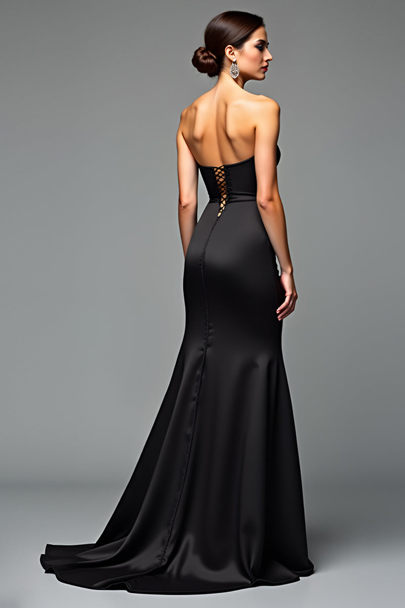 Load image into Gallery viewer, Black A Line Strapless Long Formal Dress with Slit