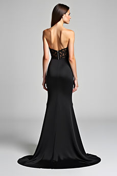 Black Mermaid Strapless Long Formal Dress with Slit