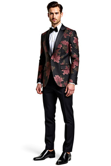 Black Flower Notch Lapel One Button 2 Piece Prom Suits