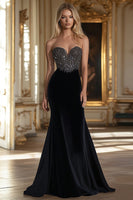 Load image into Gallery viewer, Black Sparkly Strapless Long Prom Dress with Beading