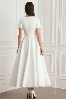 Ivory Scoop A Line Formal Dress with Short Sleeves
