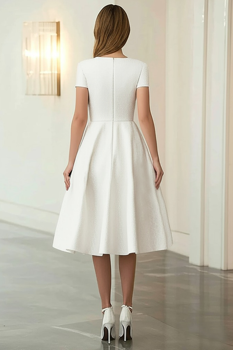 Load image into Gallery viewer, Ivory A Line Scoop Knee-Length Formal Dress with Short Sleeves