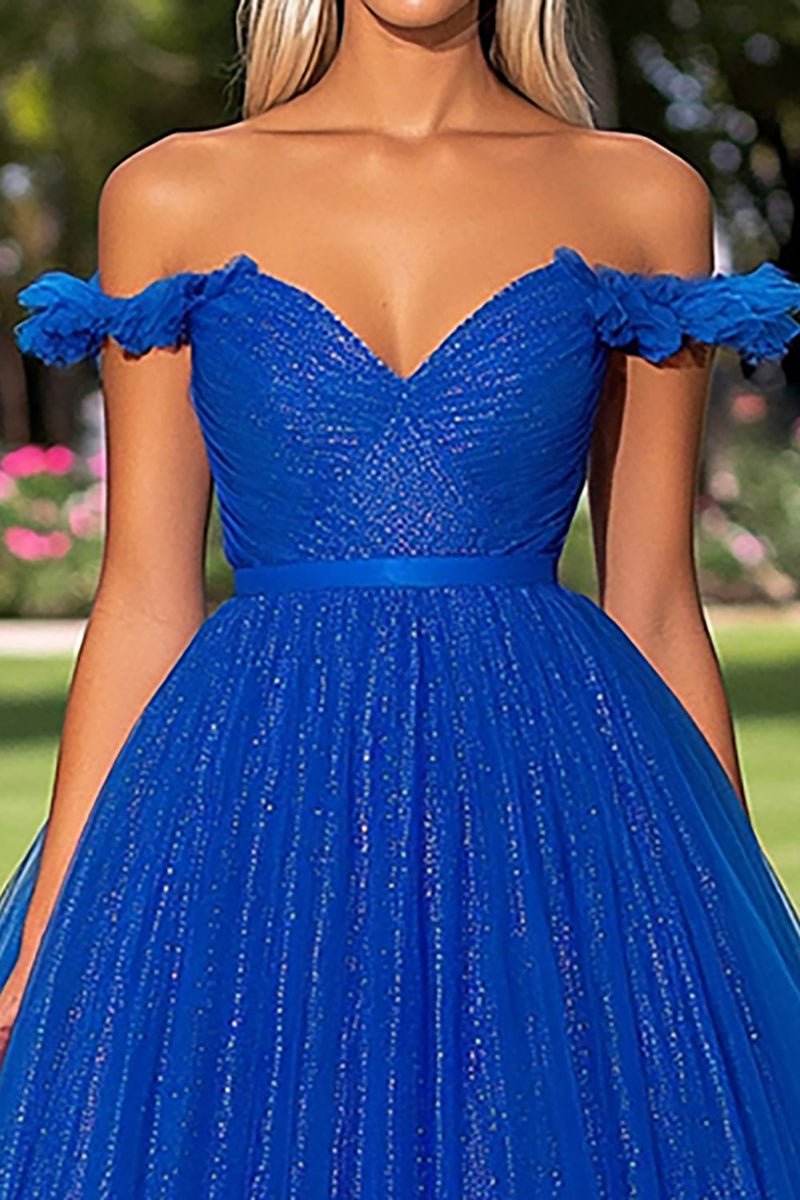 Off The Shoulder Ball Gown Royal Blue Corset Prom Dress main image 1