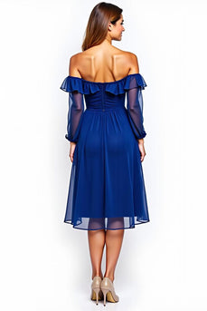 Royal Blue Off the Shoulder Chiffon Short Formal Dress