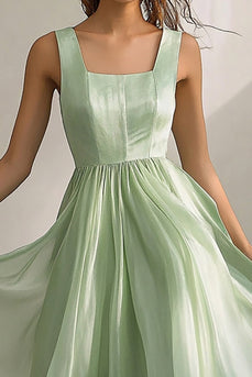 Square Neck Light Green A Line Long Formal Dress