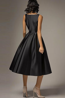Scoop Neck Black A Line Long Formal Dress