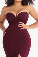 Load image into Gallery viewer, Burgundy Plus Size Satin Mermaid Sweetheart Formal Dress with Slit