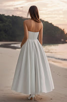Load image into Gallery viewer, White A Line Satin Strapless Long Graduation Dress