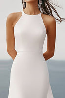 Load image into Gallery viewer, Simple White Chiffon A Line Halter Long Rehearsal Dinner Dress