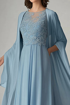 A Line Blue Scoop Long Formal Dress with Appliques