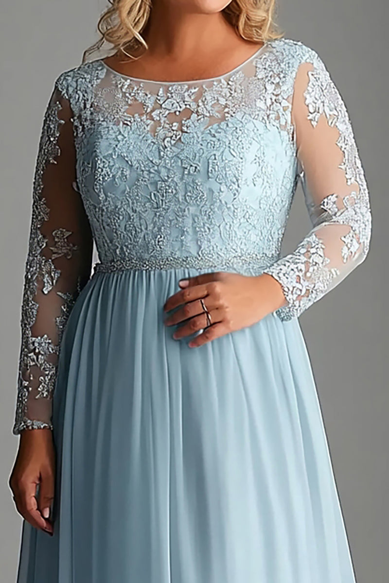 Load image into Gallery viewer, Sky Blue Plus Size Long Sleeves Long Mother of the Bride Dress with Appliques