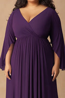 Load image into Gallery viewer, Plus Size Dark Purple V-Neck Long Chiffon Mother of the Bride Dress