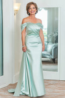 Load image into Gallery viewer, Mint Sheath Satin Off the Shoulder Long Mother of the Bride Dress