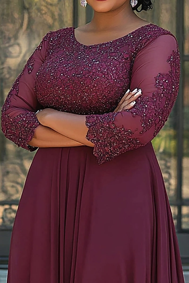 Queendancer Women Plus Size Burgundy A Line Chiffon Mother of the Bride