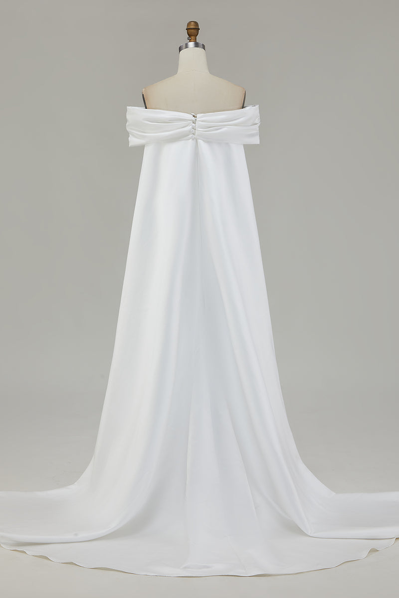 Load image into Gallery viewer, Ivory Mermaid Off The Shoulder Bow Long Wedding Dress with Cape