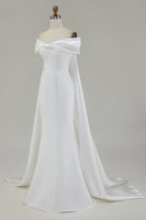 Load image into Gallery viewer, Ivory Mermaid Off The Shoulder Bow Long Wedding Dress with Cape