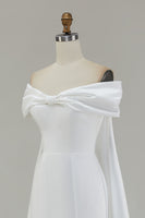 Load image into Gallery viewer, Ivory Mermaid Off The Shoulder Bow Long Wedding Dress with Cape